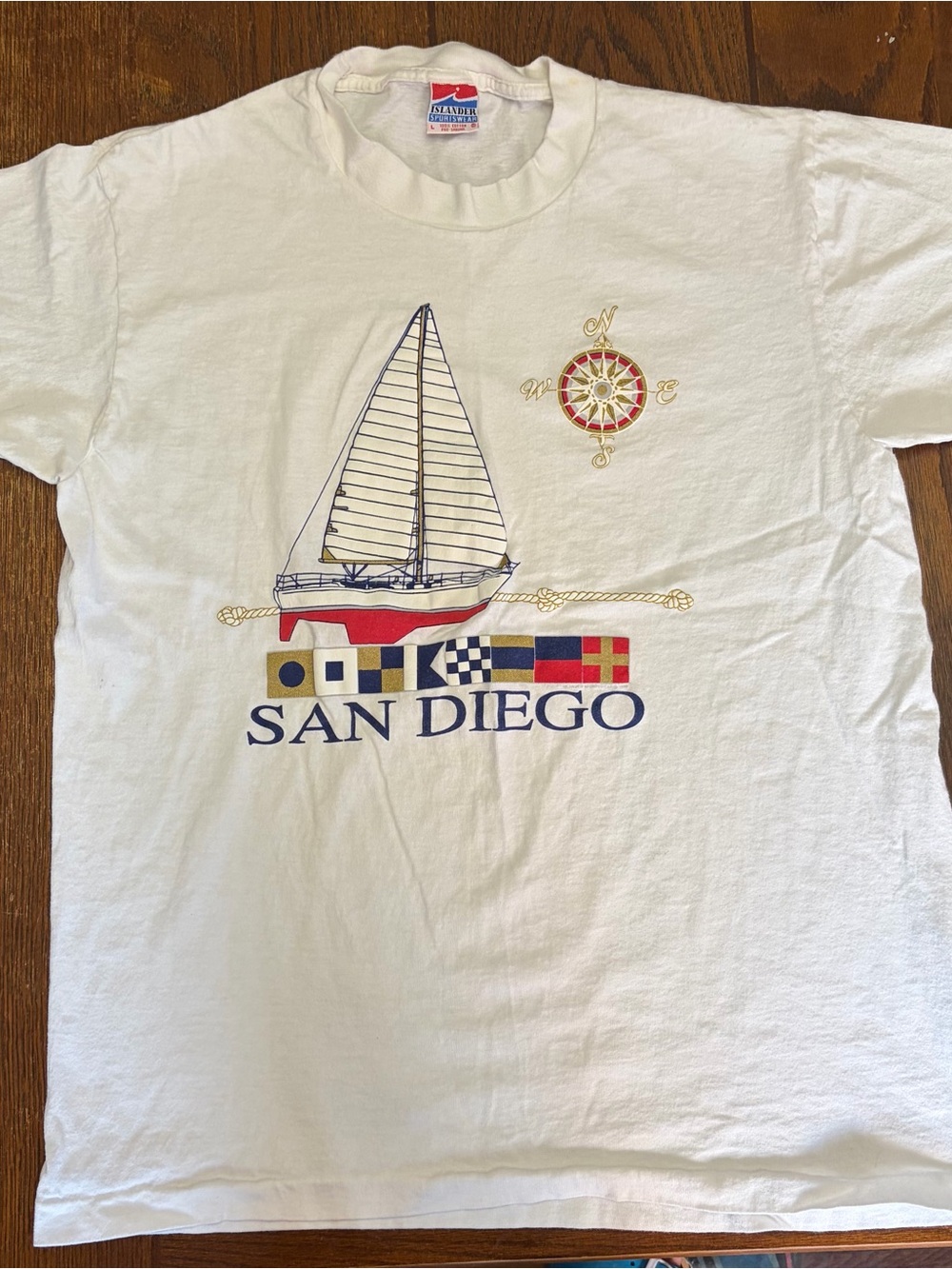 Vintage San Diego Nautical Sailboat Graphic Tee - White Sz L A42